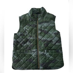 Crewcuts Camo Camouflage Puffer Vest Sz 6/7 Unisex Full Zip Pockets Green Gray